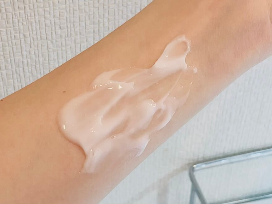 exture of MUJI Sensitive Skin Body Milk on arm