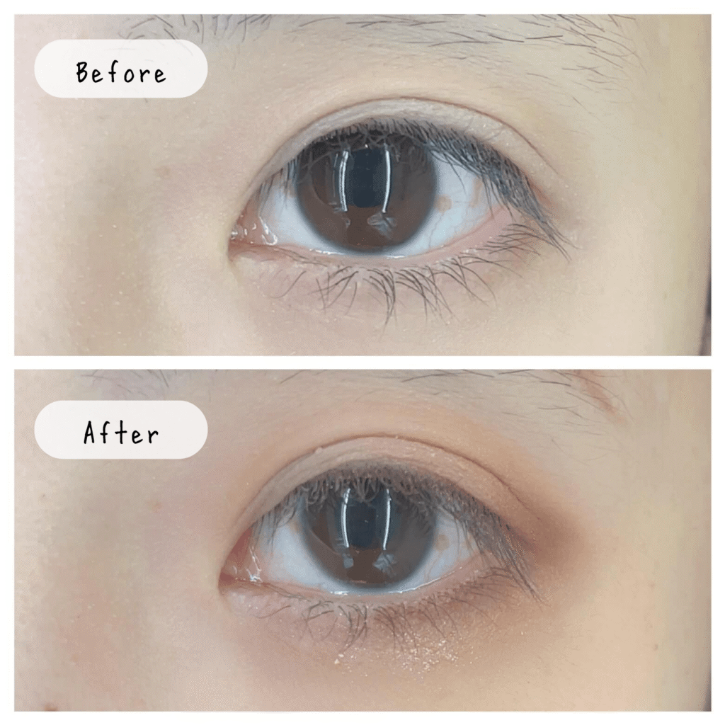 面長解消アイメイクのビフォーアフター比較。hemeコットンローズ使用。